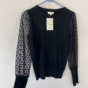 NEW NWT EESOME Black Small Sheer Polka Dot Sleeve Sweater Crewneck